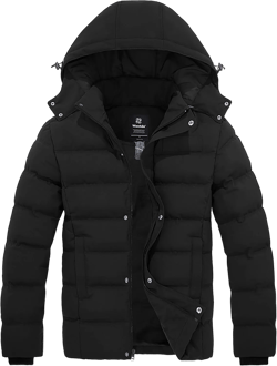 Wantdo Men's Hooded Winter Coat Warm Puffer Jacket Thicken Cotton Coat with Removable Hood 4X Black