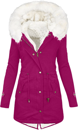 Womens Coats Plus Size Overcoats with Fur Hood Fleece Chunky Jackets Zipper Button Outerwear Winter Warm Jackets Hot Pink X-Large