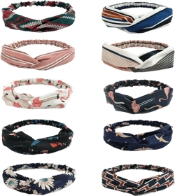 DRESHOW 10 Pack Boho Headbands for Women Girls Criss Cross Elastic Hair Bands Yoga Flower Headwraps Accessories 10 Pack C: Flower Printed Series VII