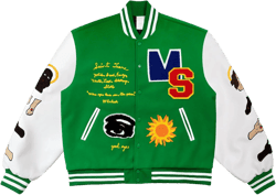 Arnodefrance Men Saint Savior Graphic Print Varsity Jacket Vintage Baseball Jackets streetwear Coats XX-Large Green