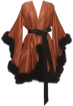 Changuan Women's Feather Robe Silk Satin Fur Bridal Robe Short Dressing Gown Lingerie Nightgown Bathrobe Sleepwear 3X-Large Burnt Orange+black