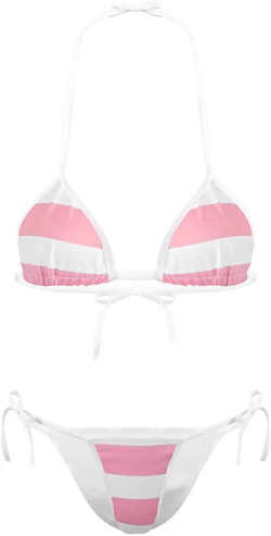 Women Sexy Bikini Sets Full Coverage Bra Swimsuit Tie Side Straps Bathing Suit One Size Stripes-pink