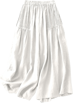 RKSTN Womens Casual Wide Leg Pant Cotton Linen Trousers Plain Color Embroidered Outfits Spring Fall Long Pants B-white X-Large