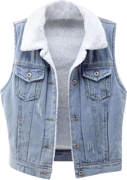 HGps8w Women's Sherpa Fleece Lined Denim Vest Button Down Sleeveless Warm Gilet Jean Jacket Waistcoat Outwear with Pockets 01 Light Blue 3X-Large