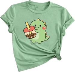 SweatyRocks Girl's T Shirts Cartoon Print Short Sleeve Crew Neck Cute Graphic Tees 8 Years Green and Red