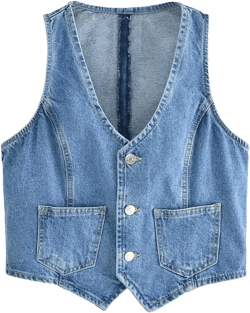 Women Denim Vest Sleeveless Crop Tops Button Denim Gilet Jacket Casual V Neck Jean Waistcoat Y2K Streetwear Medium Blue
