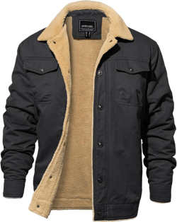 EKLENTSON Men's Winter Jacket Thick Thermal Cotton Warm Fleece Lined Coat Trucker Lapel Work Cargo Jackets for Men X-Large Grey