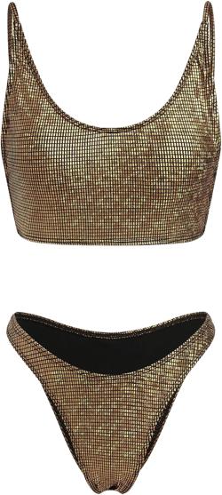 FYMNSI Shiny Tankini Swimsuits For Women Sparkly Cami Crop Top and Cheeky Bikini Shorts Bottoms 2PCS Strappy Rave Outfits Gold Large
