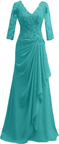 Mother of The Bride Dresses-Long Evening Formal Dress V Neck Wedding Guest Dresses for Women Ruffle Lace Applique Beaded 22 Plus Teal Blue
