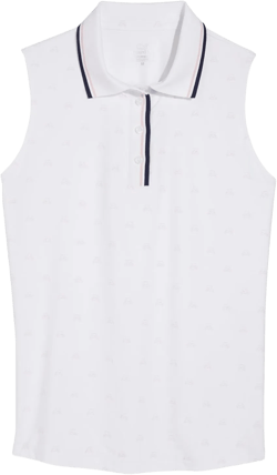 vineyard vines Women's Sleeveless Performance Polo Large White Cap/Flamingo Golf Cart