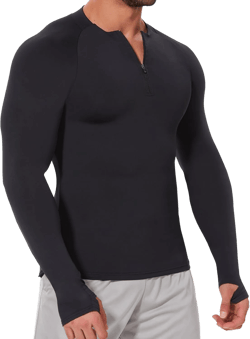 MISS MOLY Mens Long Sleeve Compression Shirt Workout Gym T-Shirt 1/4 Zip Up Dry Top Athletic Base Layer Sport Undershirt Black Medium