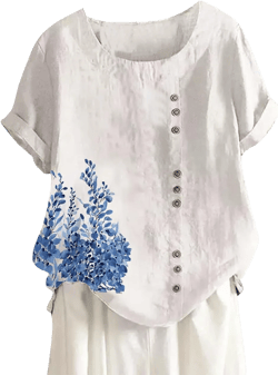 Tee Shirts for Women Fall Summer Short Sleeve Crewneck Linen Daisy Floral Loose Fit Long Tee Shirt Tops Women 2024 O-484 White 4X-Large