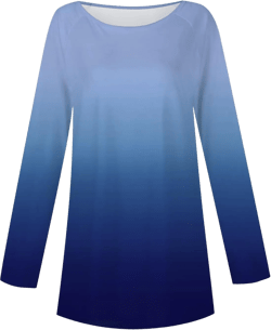 Tunic Tops for Women Loose Fit Dressy Casual Plus Size Long Sleeved Round Neck Gradient Printing T-Shirt Top Pullover 3X-Large Dark Blue