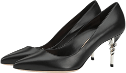 YDN Women's Chic Pointed Closed Toe Mid Heel Pumps Candy Cane Slip On Stilettos Slide Dress Shoe for Party Size 4-15 US 14 Black Leather