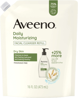 Aveeno Daily Moisturizing Face Wash Refill, Soothing Oat Facial Cleanser, 16 oz