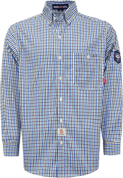 BOCOMAL FR Shirts for Men Printed Plaid Flame Resistant Clothing 6.5oz Cotton Button Up Welding Shirts NFPA2112 CAT2 X-Large Buttons-blue-033