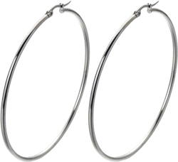 Pair Stainless Steel Large Plain Circle Huggie Hinged Hoop Earrings for Women Diameter: 70MM A-Metal Color: Silver
