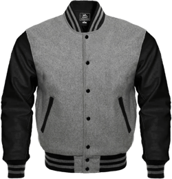Baseball Jacket Varsity Letterman Jackets Genuine Leather Sleeves & 37 Team Colors Original Wool Black Gray Black XX-Large