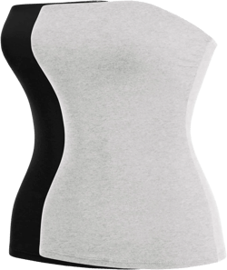 MixMatchy Women's Casual Basic Strapless Tops Long Bandeau Tube Top Stretchy Undershirt 2PACK Small 2pack - Black/Light Heather Grey