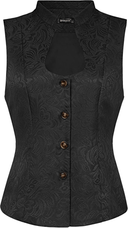 Allegra K Vintage Suit Waistcoat for Women's Gothic Blazer Sleeveless Steampunk Jacquard Dressy Vest X-Small Black