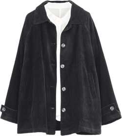 Minibee Women's Corduroy Jackets Long Sleeve Coats Button Down Outwear Tops with Pockets Medium Black