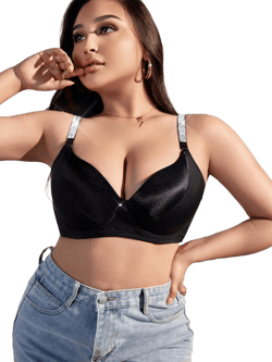 Simple Solid Color Full Cup Bra With Underwire, Plus Size, For Women