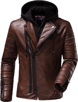 Maiyifu-GJ Men's Faux Leather Biker Jacket Vintage Asymmetric Zip Motorcycle Jackets PU Lightweight Coat with Removable Hood (Brown,3X-Large)