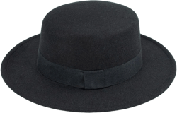 Wide-Brim Flat-Top-Pork-Pie-Hat Boater-Hat Felt-Panama-Fedora-Hat for Women Men Black Medium