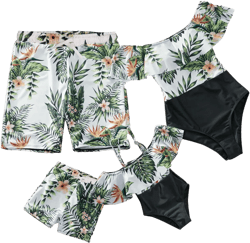 IFFEI Mommy and Me Swimsuits One Piece Monokini Bathing Suits Floral Printed Family Matching Swimwear Boys: 3-4 Years