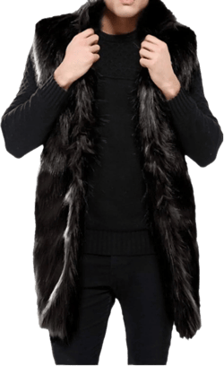 Colf Men's Winter Stand Collar Sleeveless Faux Fur Vest Coat Jacket Long Outwear XX-Large Black