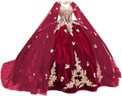 TRHTX Princess Velvet Quinceanera Dresses with Cape Sparkly Gold Butterfly Appliques Sweet 16 Dresses Lace Ball Gown Burgundy 18 Plus