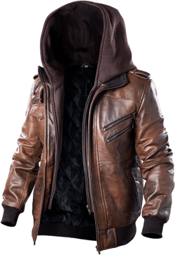 Lambskin Leather Motorcycle Jacket for Men - Genuine Leather Bomber Jacket with Removable Hood Large Brown
