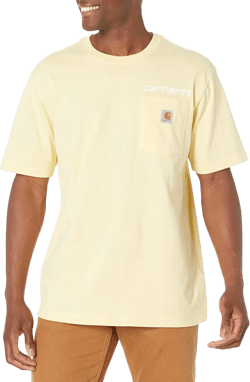 Carhartt Men's Exclusive Loose Fit Heavyweight Short-Sleeve Pocket Logo Graphic T-Shirt Large Tall Pale Sun