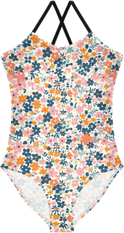 Girls Swimsuits One Piece Bathing Suit Toddler Summer Little Kids Beach Swimwear for 3-10 Years Old 6 Years Pink Orange Floral