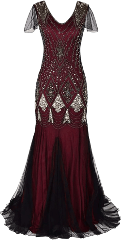 Women 1920s Gatsby Flapper Dress Long Promaifuu Evening Gowns Beaded Sequin Mermaid Hem Ball Party Costume Plus Size XX-Large Red Gold