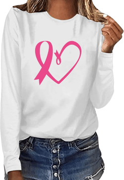 Ceboyel Womens Breast Cancer Awareness Shirts Long Sleeve Tshirts Pink Ribbon Graphic Tee Tops Funny Gifts Clothing 2023 Large J012-white