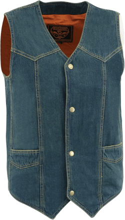 Mens Classic Denim Snap Front Biker Vest, Blue
