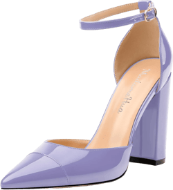 Women's Pumps, Fashionable Pointed Toe High Heels Pumps for Women, Ankle Strap High Chunky Heel Pumps Shoes 9 Lavender Patent