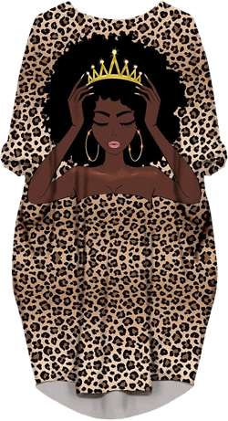 AZPSRT Fashion Women's African American Art Print Dress Casual Loose Dresses Small H-long Sleeve-leopard