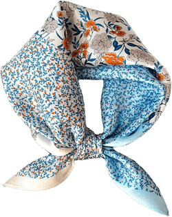 Aufeel Women's 100% Pure Mulberry Silk Small Square Scarf - Neckerchief Women - Silk Headscarf - 21" x 21" Blue + White Floral