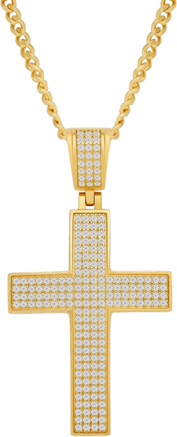 Moissanite Cross Necklace for Men,18K White Gold Over 925 Sterling Silver Hip Hop Pendant Necklace For Boyfriend, Brilliant Lab Grown Diamond Rope Chain