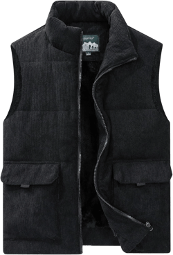 Flygo Mens Sherpa Lined Puffer Vest Corduroy Winter Vests Warm Sleeveless Quilted Fleece Vest Jacket Outerwear Black Large