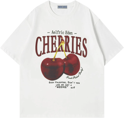 Aelfric Eden Oversized Graphic Tees Unisex Cherries Print T Shirts Casual Summer Short Sleeve Top Cotton Cute Tee Shirt at Amazon Women’s Clothing store