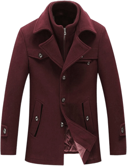 Maiyifu-GJ Men's Wool Blend Winter Coat Casual Slim Fit Single Breasted Jacket Layered Collar Warm Windproof Overcoat (Red,170)