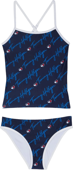 Tommy Hilfiger Girls' Two-Piece Bikini Swimsuit with UPF 50+ Sun Protection, Quick Drying Bathing Suit 7 Navy Blazer Script