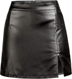 Women's Stretch Faux Leather Skirt High Waist Split Mini Bodycon Pencil Skirt X-Large Black