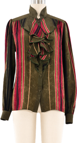 Silk Jacquard Metallic Ruffled Blouse