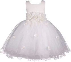 Pink Promise Ivory Flower Petals Ruffled Tulle Wedding Party Girl Princess Dress 6-12 Months Ivory