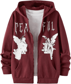 SOLY HUX Men's Graphic Zip Up Hoodies Streetwear Jacket Letter Print Long Sleeve Sweatshirt with Pocket Large Burgundy Figure