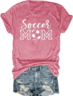 Womens Soccer Mom Shirt Short Sleeve Crewneck Soccer Printed Casual Cute Graphic Tee Tops Small 06-pink